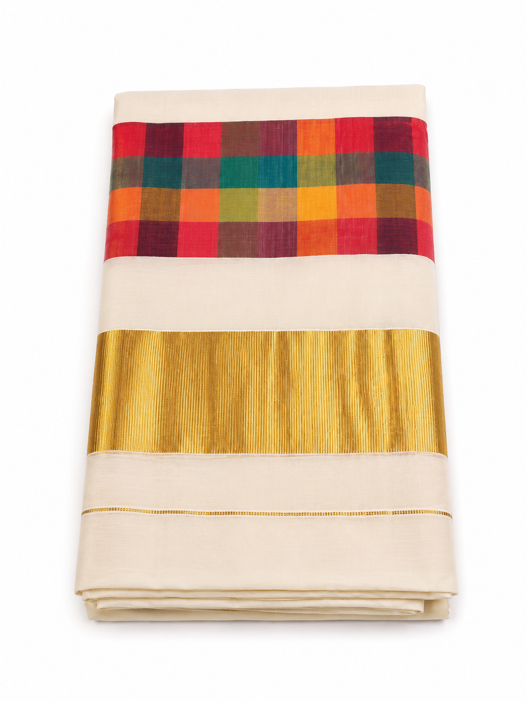Madras Check Kerala Tissue Saree with Check Blouse | Premium Kasavu Tissue Saree