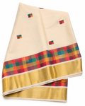 Madras Check Kerala Tissue Saree with Check Blouse | Premium Kasavu Tissue Saree