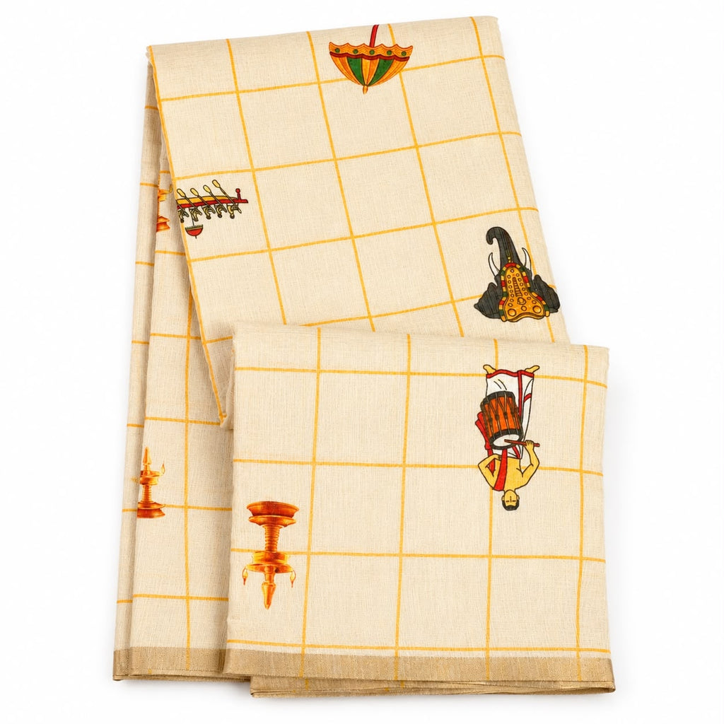 Semi Linen Saree with All-Over Traditional Motif Print & Running Blouse