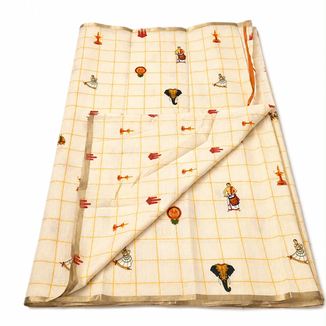 Semi Linen Saree with All-Over Traditional Motif Print & Running Blouse