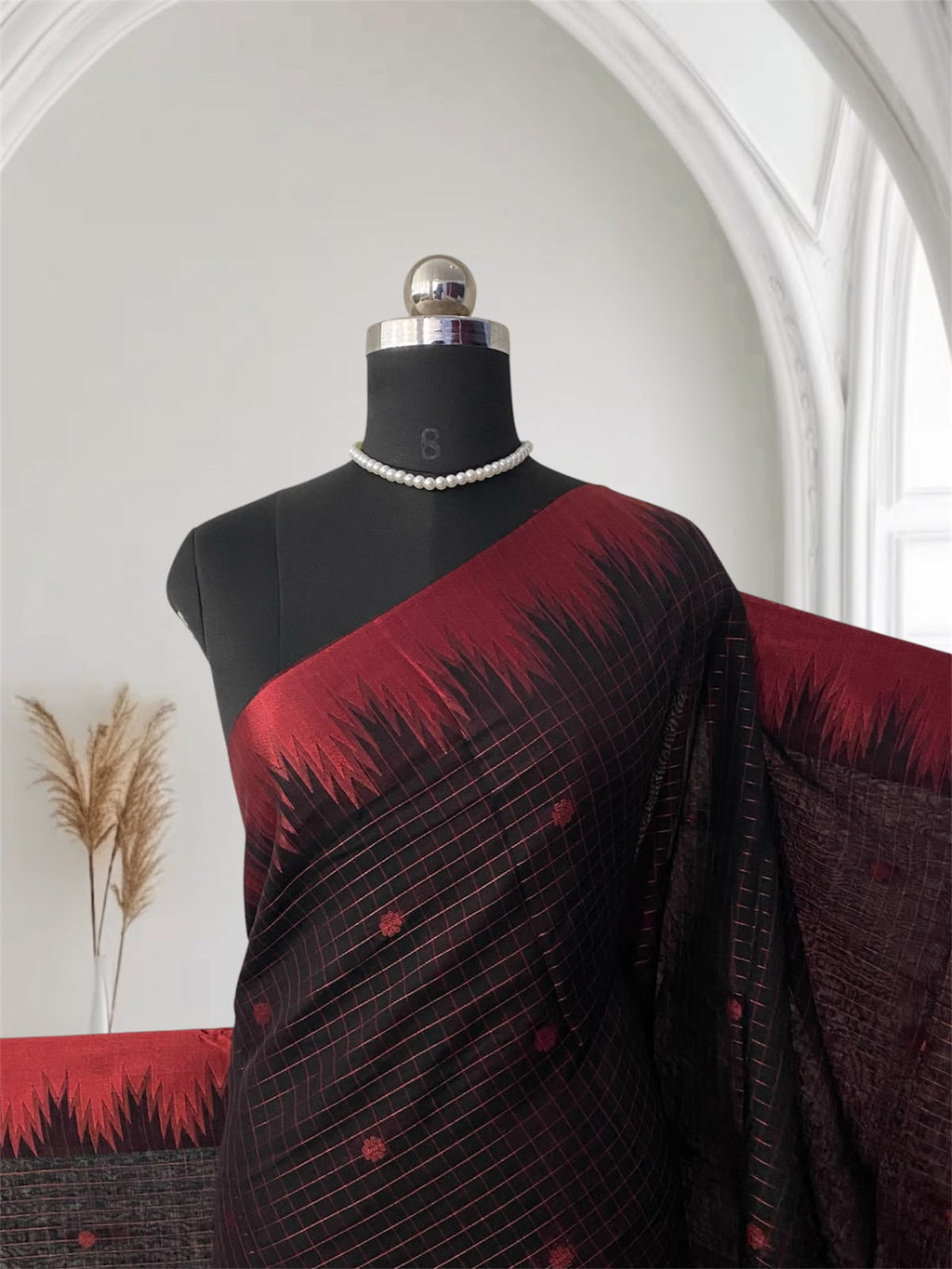 Dress Code Saree with Blouse | Elegant Checks Body with Temple Border