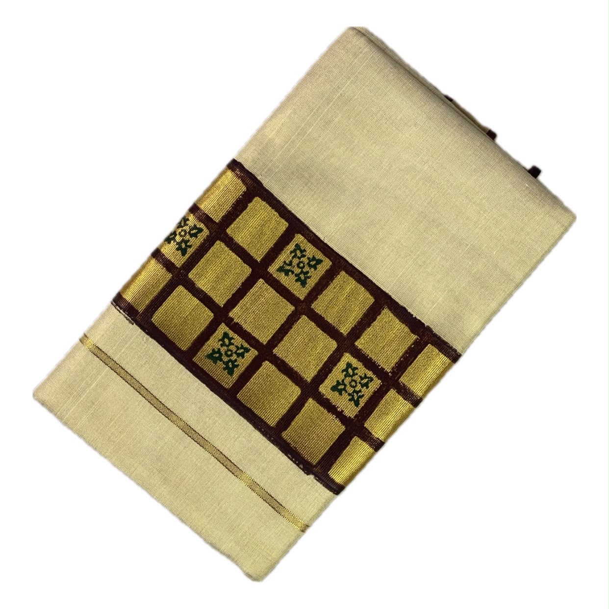 Onam Collection Cotton Tissue Saree with Check Printed Border & Blouse