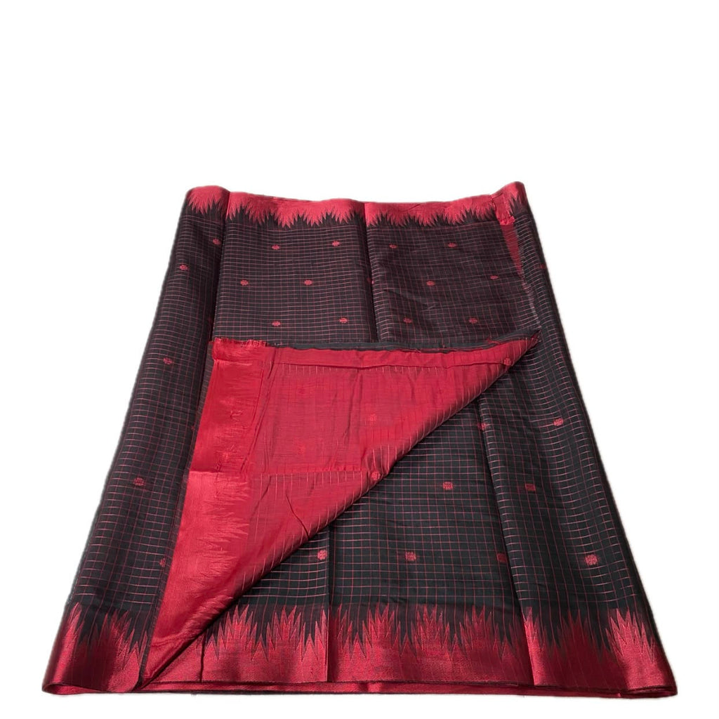 Dress Code Saree with Blouse | Elegant Checks Body with Temple Border