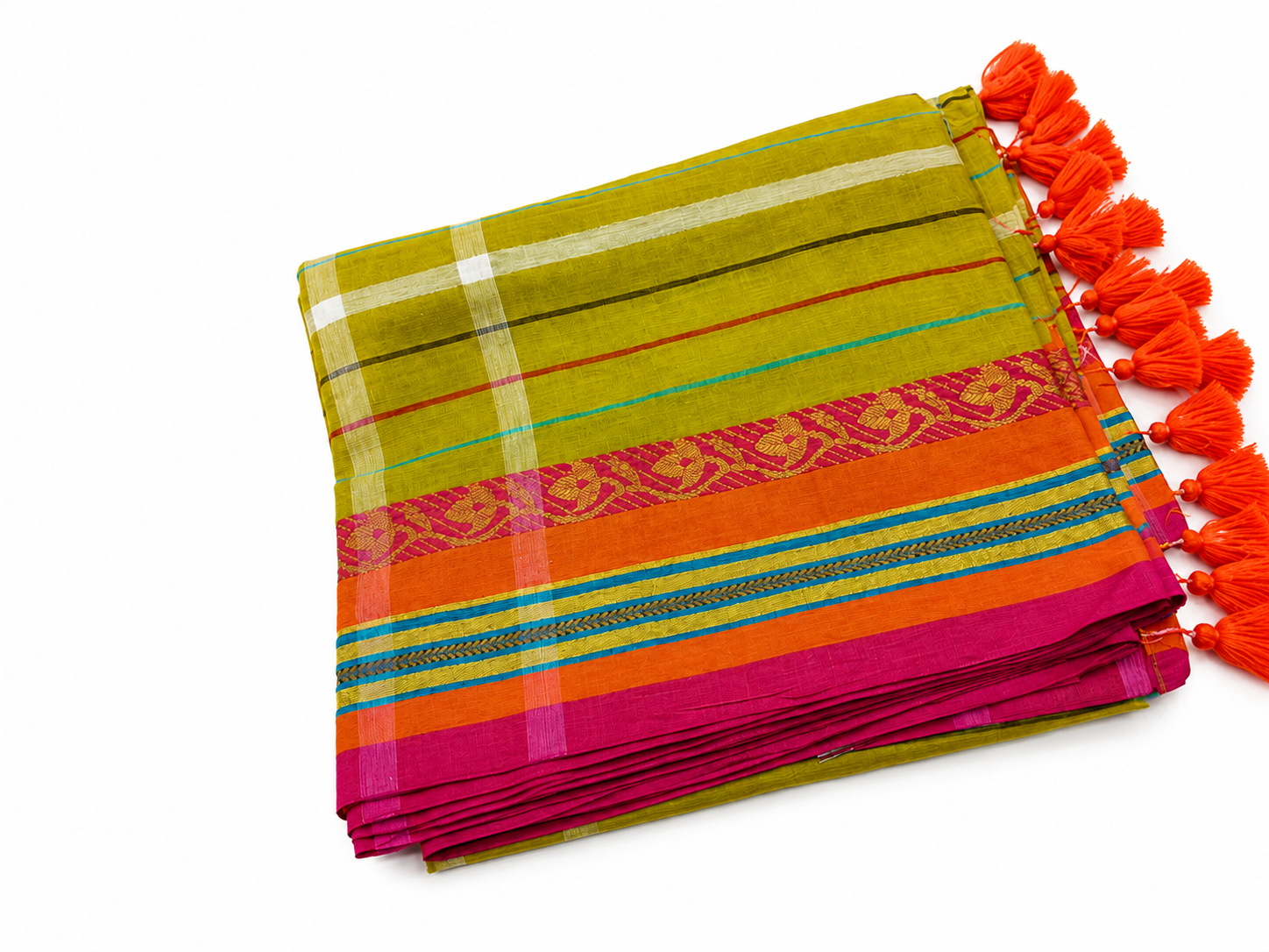 Premium Mul Cotton Saree with Rich Contrast Border & Tassel Pallu