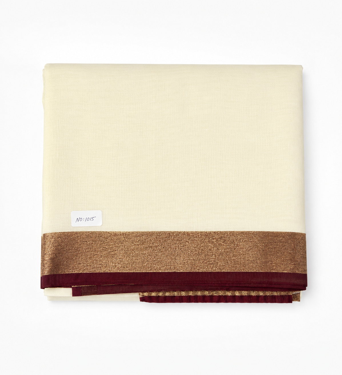 Cream Chanderi Saree with Golden Finish & Dark Maroon Border