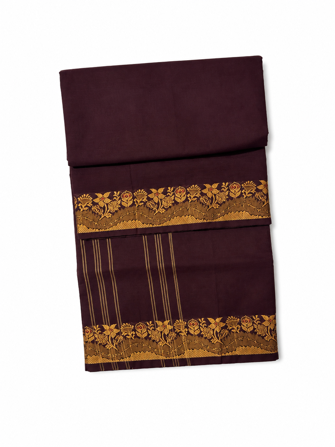 Coffee Brown Kanchi Cotton Saree with Small Gold Border