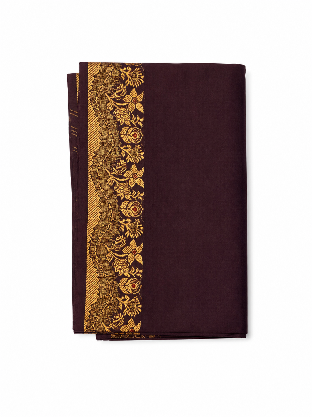 Coffee Brown Kanchi Cotton Saree with Small Gold Border