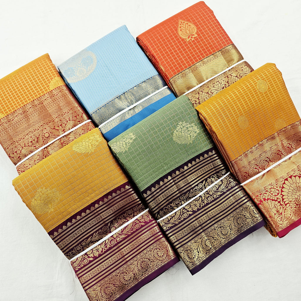 Kanchipuram Blended Vaira Oosi Contrast Silk Saree