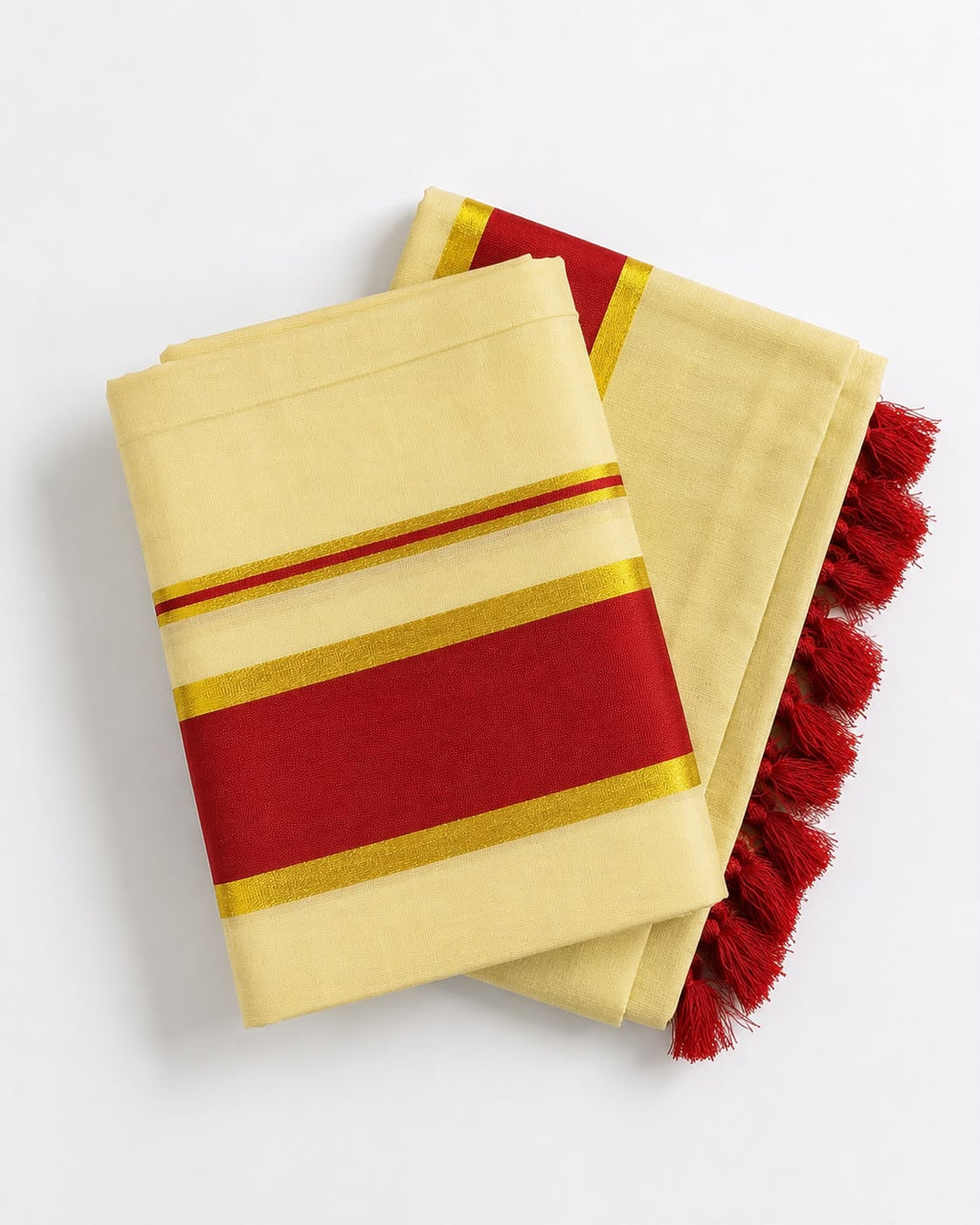 Soft Tissue Kerala Set Mundu with Golden Kasavu and Red Border