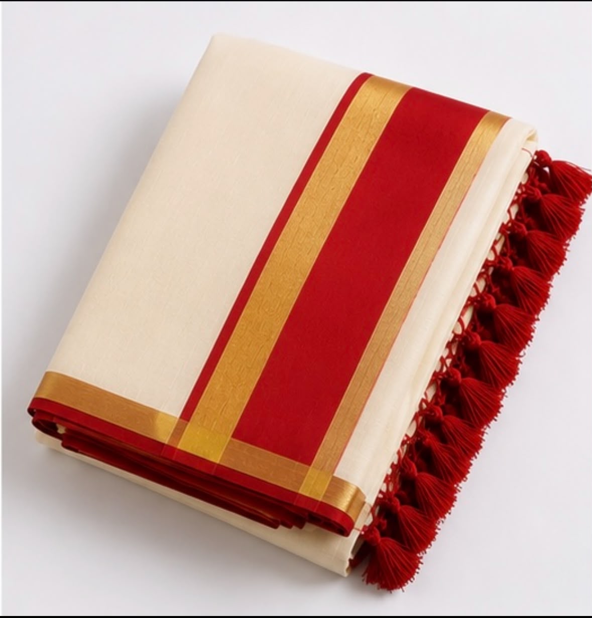 Soft Tissue Kerala Set Mundu with Golden Kasavu and Red Border