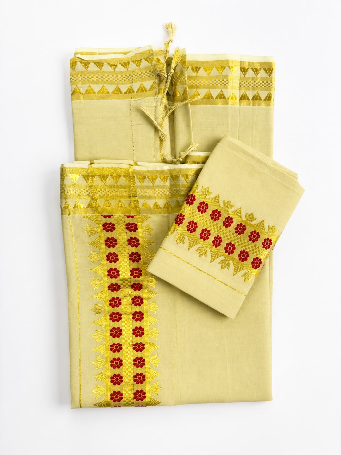 Premium Kerala Set Mundu – Temple Border | Tassels | Traditional Thread Work