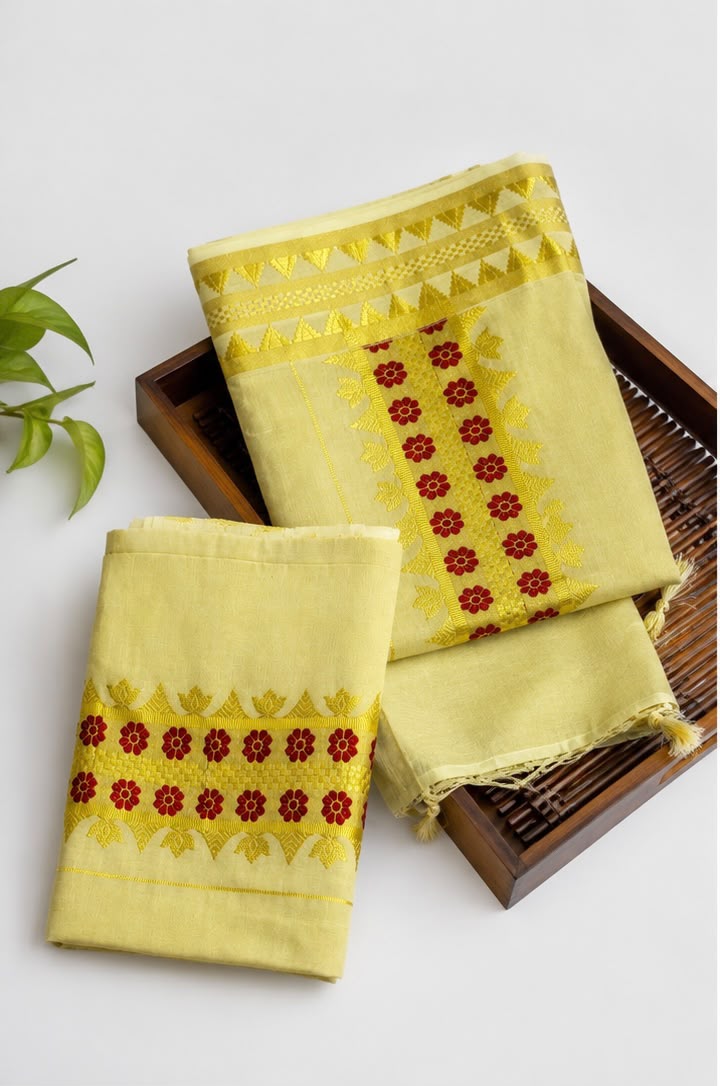 Premium Kerala Set Mundu – Temple Border | Tassels | Traditional Thread Work