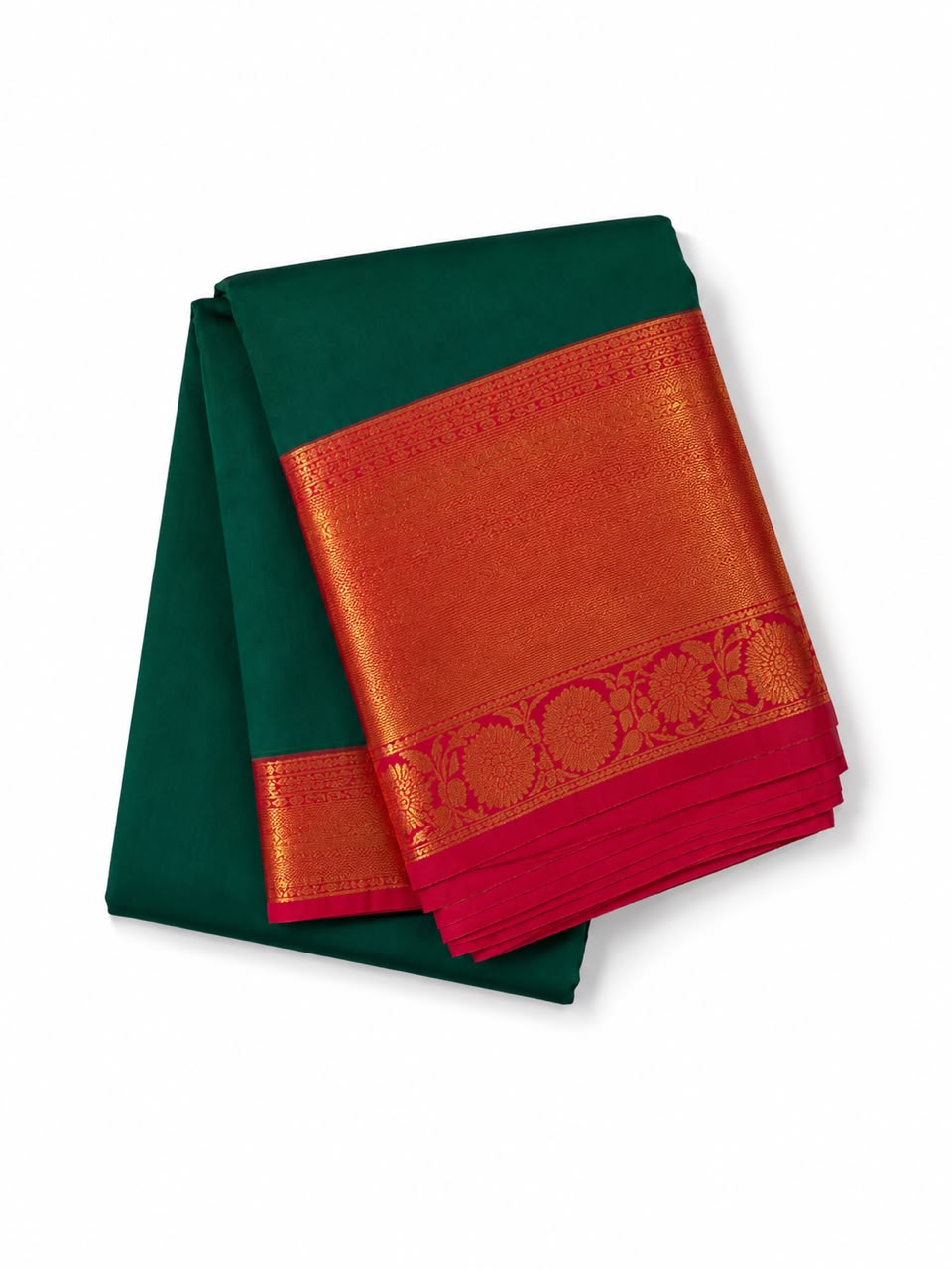 Premium Soft Silk Saree – Emerald Green with Rich Copper Zari Border | Traditional Elegance