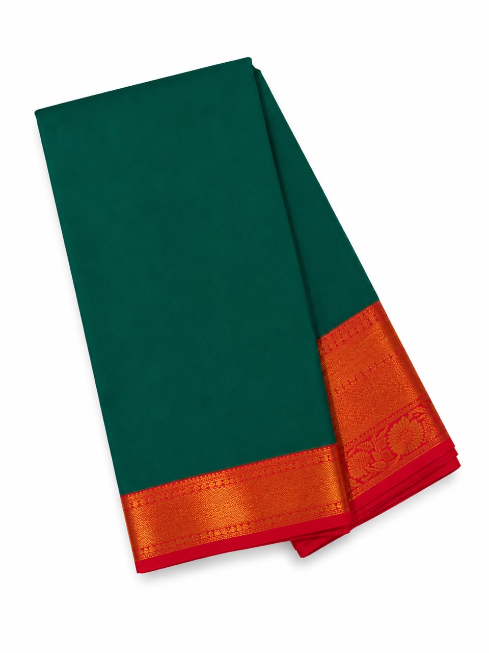 Premium Soft Silk Saree – Emerald Green with Rich Copper Zari Border | Traditional Elegance