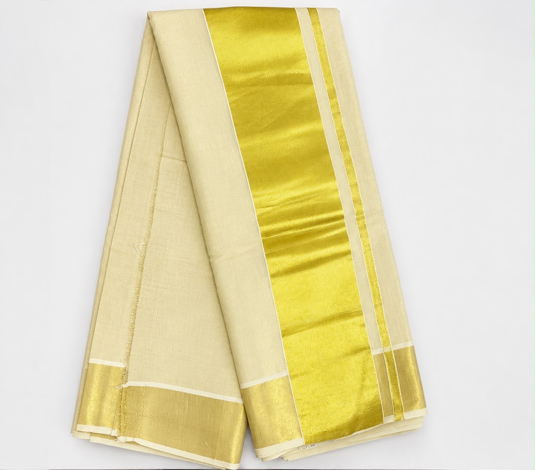Premium Golden Tissue Set Saree with Traditional Kasavu Border