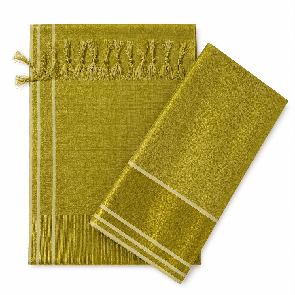 Premium Golden Tissue Saree with Elegant Tassels | Wedding & Festive Wear