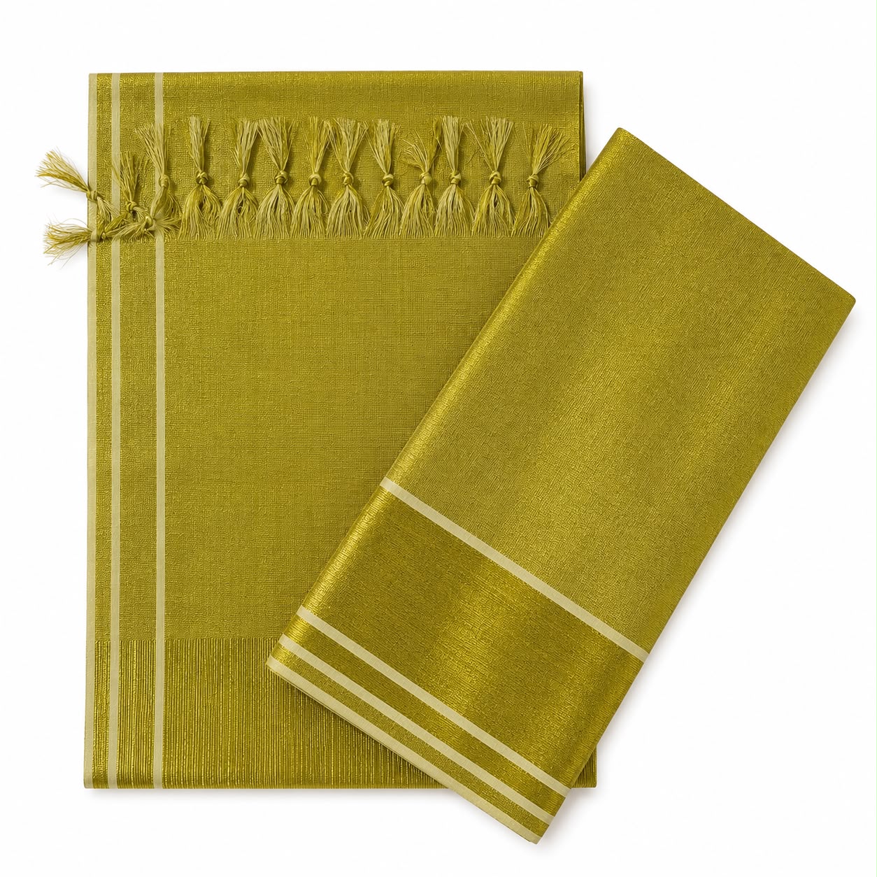 Premium Golden Tissue Saree with Elegant Tassels | Wedding & Festive Wear