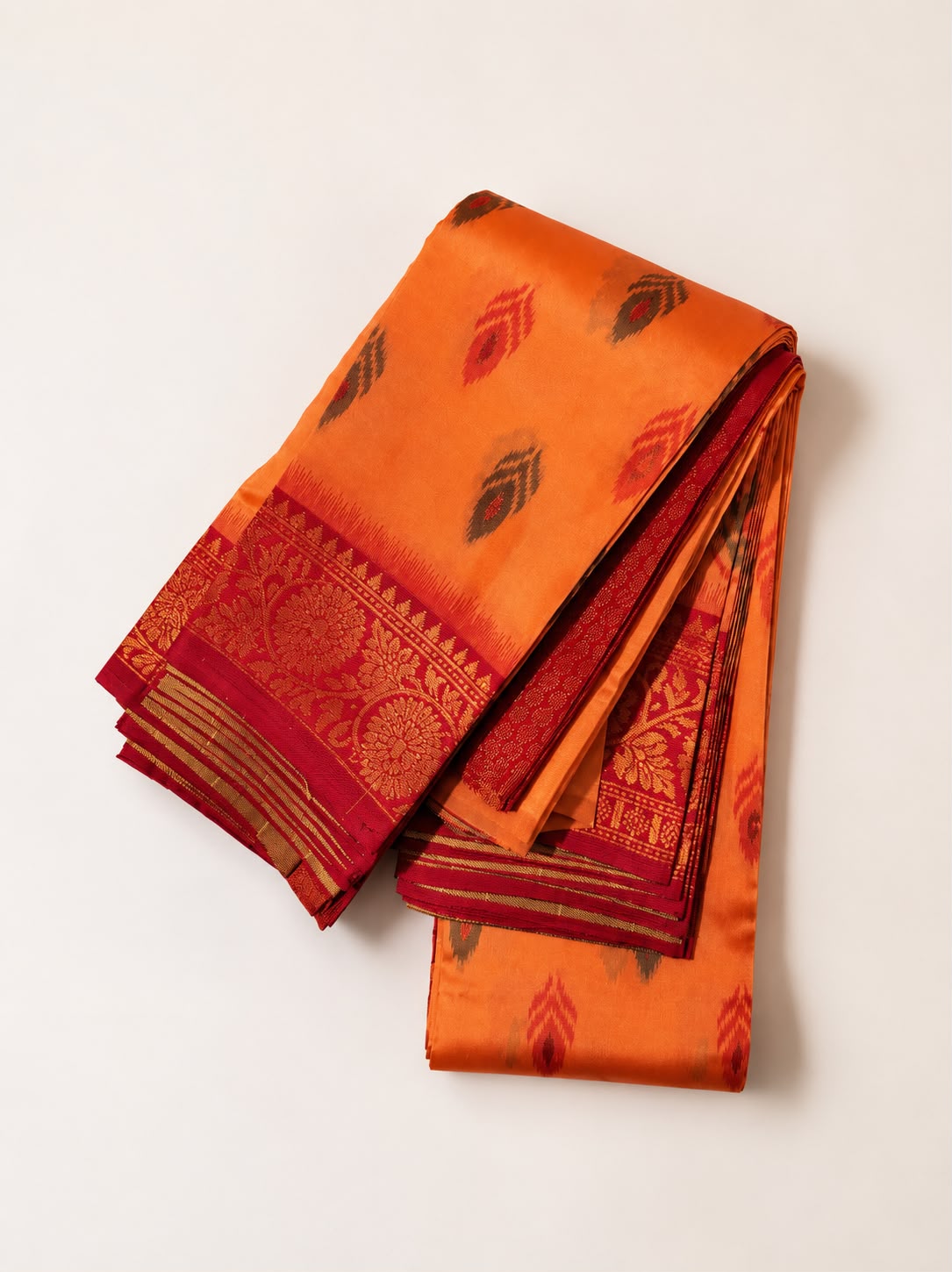 Soft Silk Saree with Traditional Ikat Butta & Rich Maroon Zari Border