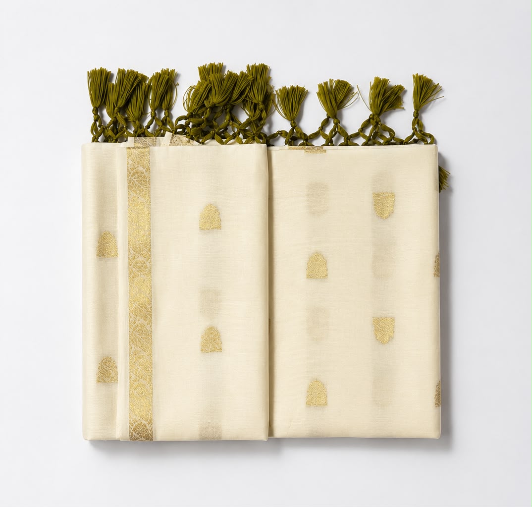 Premium Cotton Set Saree with Elegant Golden Zari Border