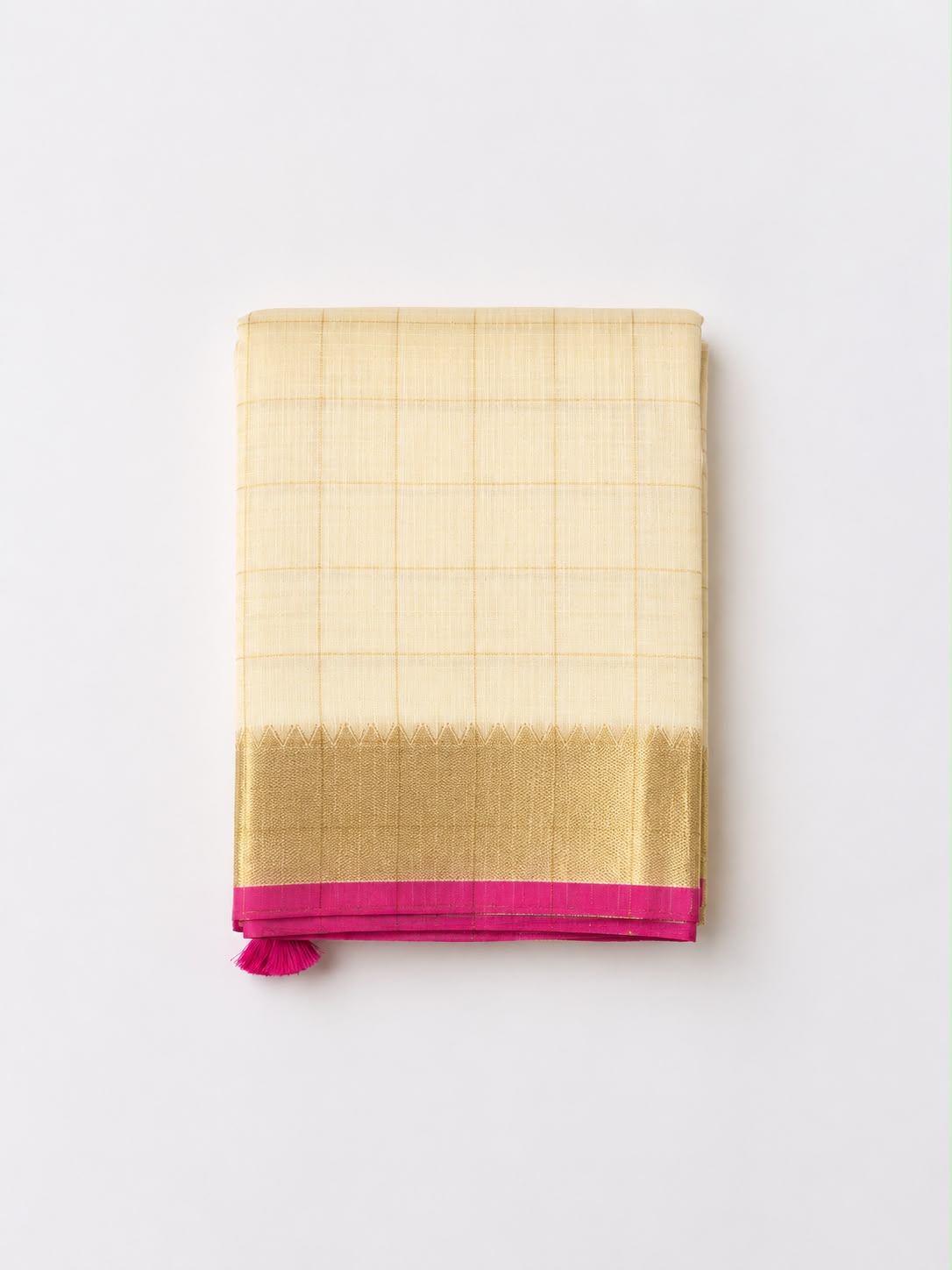 Premium Soft Chanderi Check Silk Saree with Blouse | Elegant Golden Zari Border
