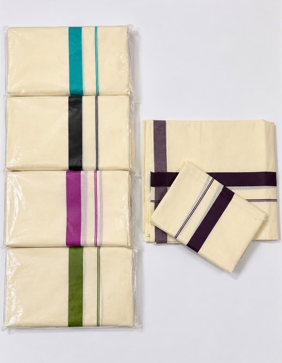 Premium Cotton Kattikkara Set Mundu 2.80 m | Traditional Kerala Kasavu Se
