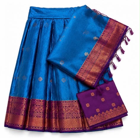 Premium Royal Blue Kerala Dhavani Set with Contrast Brocade Border