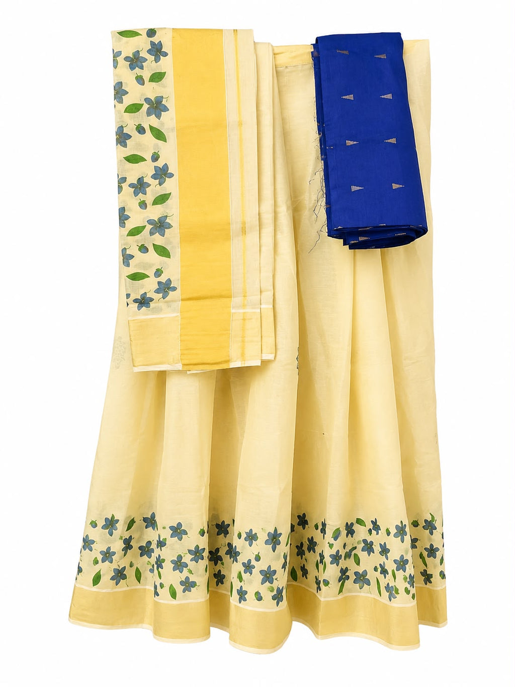Traditional Tissue Dhavani Set | Floral Border Kerala Half Saree