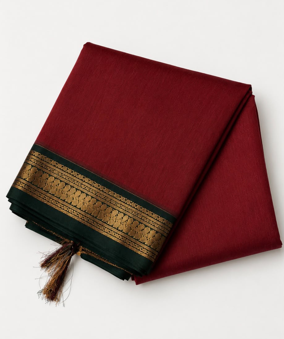 Kalyani Cotton Saree with Rich Pallu, Tassels & Plain Border Blouse