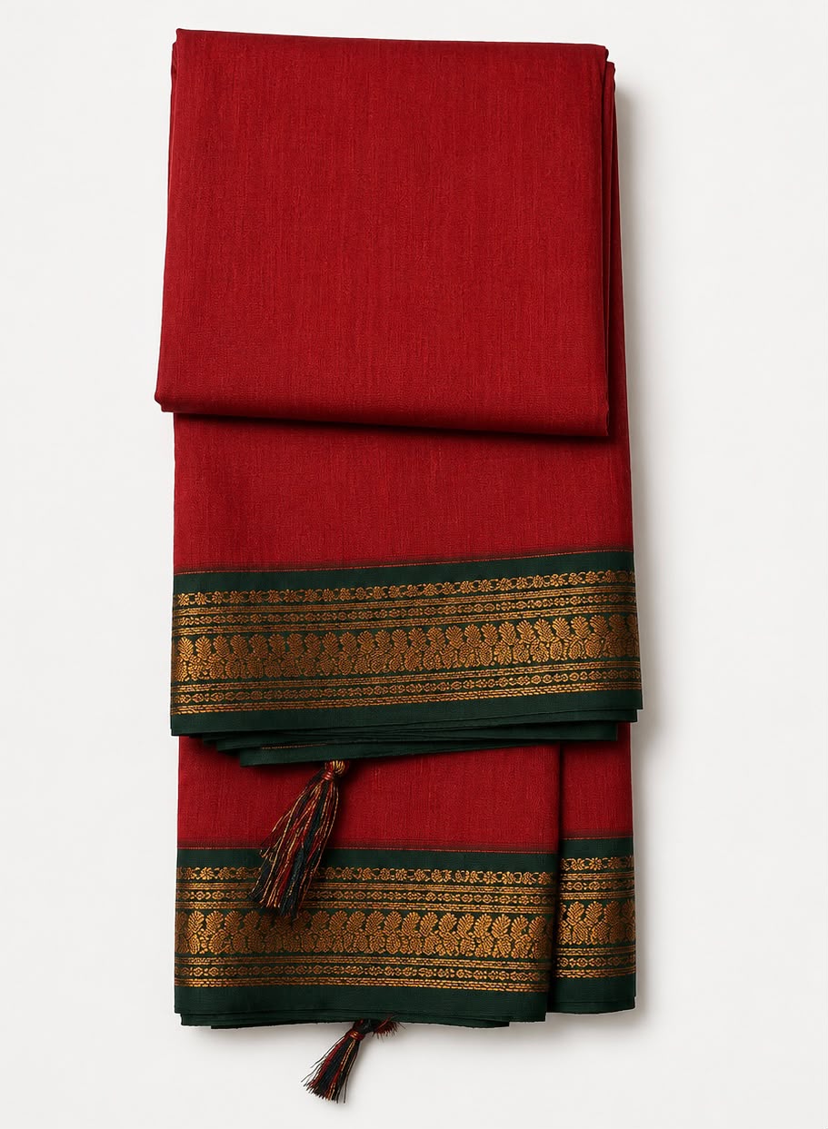 Kalyani Cotton Saree with Rich Pallu, Tassels & Plain Border Blouse