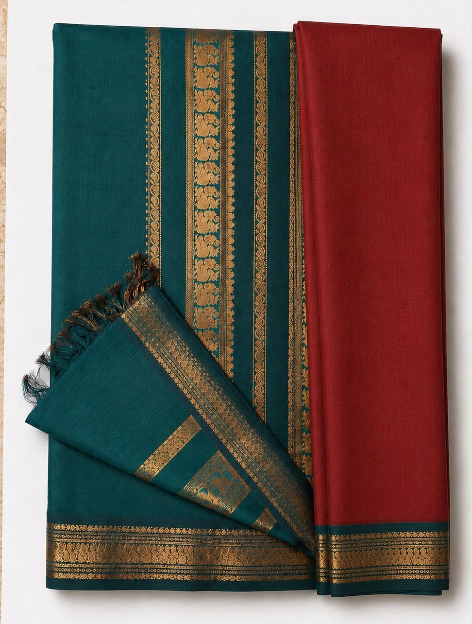 Kalyani Cotton Saree with Rich Pallu, Tassels & Plain Border Blouse