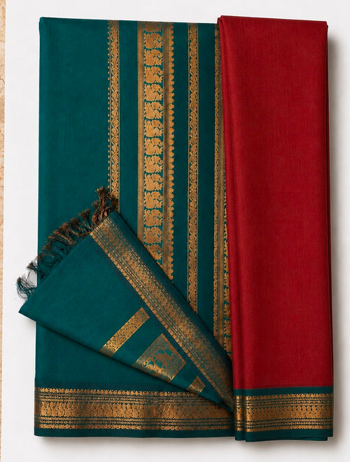 Kalyani Cotton Saree with Rich Pallu, Tassels & Plain Border Blouse