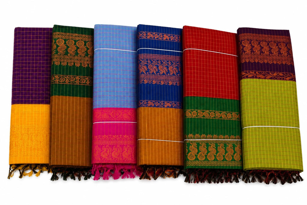 Kalyani Cotton Checks Saree with Rich Border | Soft Traditional & Everyday Wear