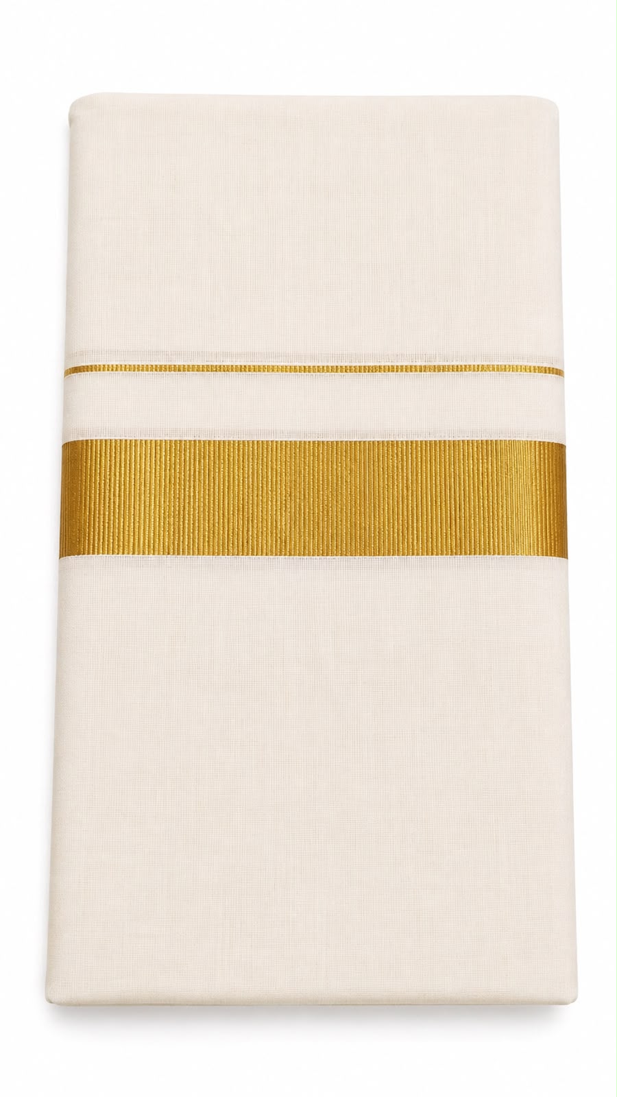 Premium Double Cotton Men’s Dhoti with Wide Gold Kasavu Border