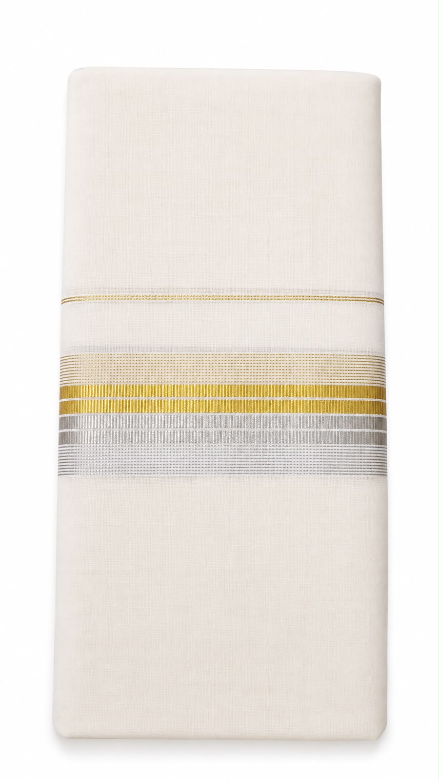 Premium Double Cotton Men’s Dhoti with Gold & Silver Kasavu Border