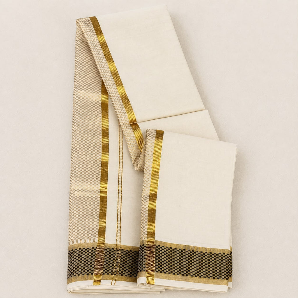 Premium Kerala Set Saree with Traditional Golden Kasavu Border | Soft Cotton Blend | Onam & Festive Wear