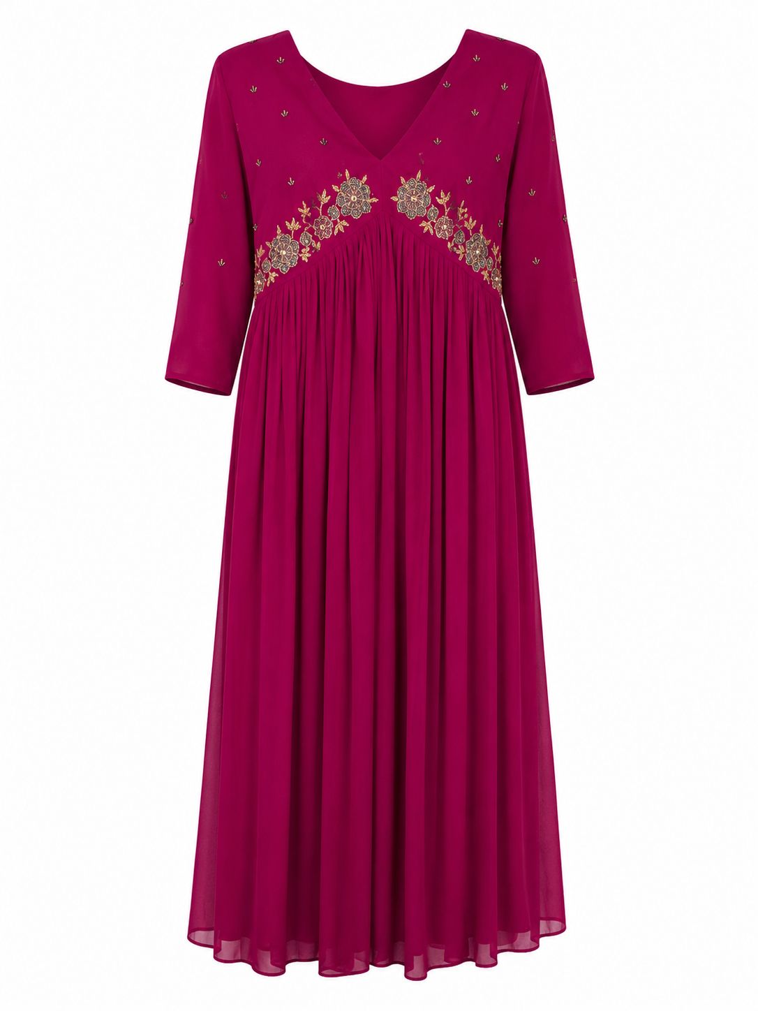 Embroidered Georgette Flared Kurti – Wine