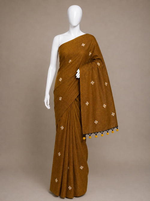 Pavizhamalli Khadi Cotton Saree with Thread Work & Tassel Pallu